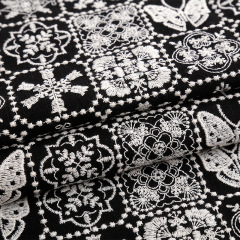 LINEN-COTTON GROUND ,COTTON NATURAL IVORY EMB THREADS pattern-PASTORALE style embroidery lace fabric-B16367