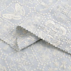 LINEN-COTTON GROUND ,COTTON NATURAL IVORY EMB THREADS pattern-PASTORALE style embroidery lace fabric-B16367