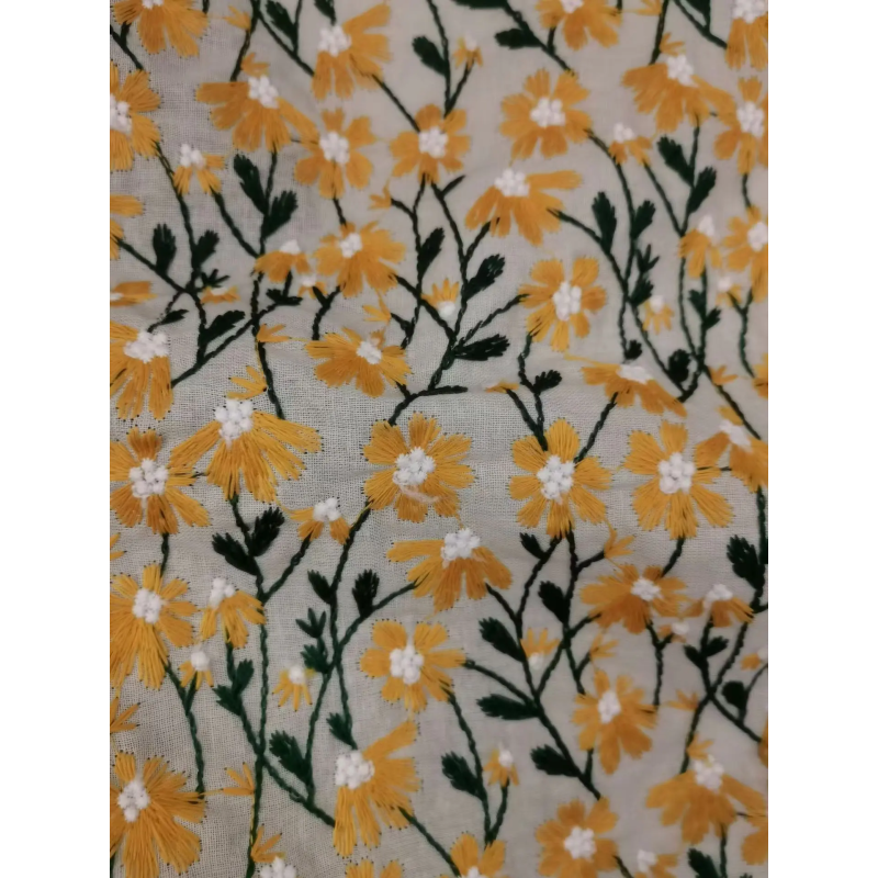 Multicolour full blossom LINEN-COTTON GROUND ,POLYESTER Multicolour EMB THREADS pattern-PASTORALE style embroidery lace fabric-B16233