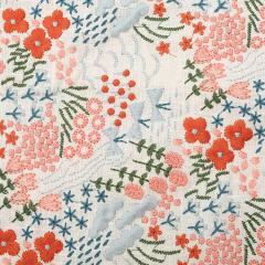 Multicolour full blossom LINEN-COTTON GROUND ,POLYESTER Multicolour EMB THREADS pattern-PASTORALE style embroidery lace fabric-B16369