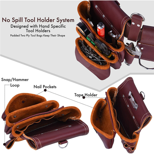 Customized Multifunction Heavy Duty PU Leather Plumbers Waterproof Workforce Waist With Belt Tool Bag