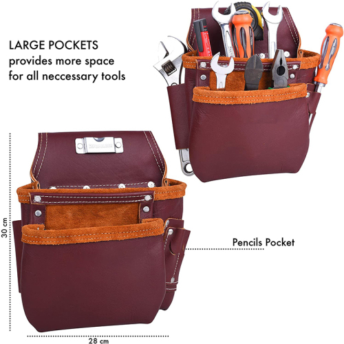 Customized Multifunction Heavy Duty PU Leather Plumbers Waterproof Workforce Waist With Belt Tool Bag