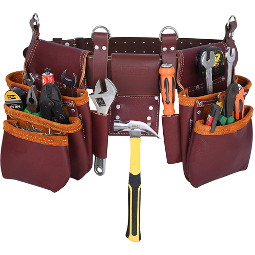 Customized Multifunction Heavy Duty PU Leather Plumbers Waterproof Workforce Waist With Belt Tool Bag