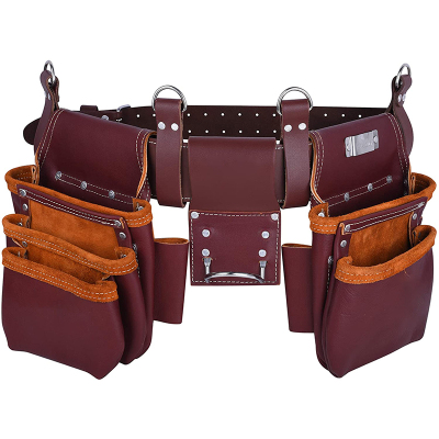 Customized Multifunction Heavy Duty PU Leather Plumbers Waterproof Workforce Waist With Belt Tool Bag
