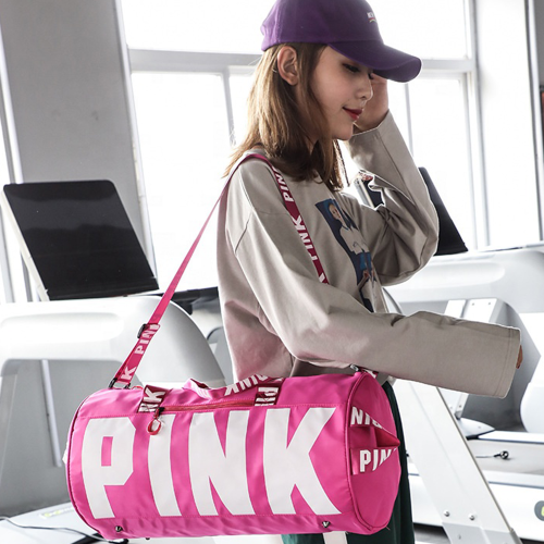 Fashionable Durable Travelling Outdoor Large Pattern 600D  Polyester Pink Duffle Bags