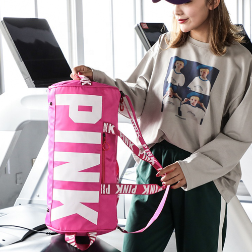 Fashionable Durable Travelling Outdoor Large Pattern 600D  Polyester Pink Duffle Bags