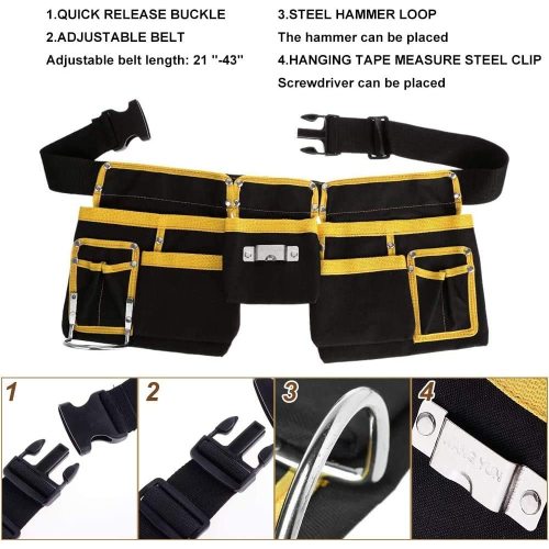 600 denier Heavy Duty Polyester Cloth Multifunctional Waterproof Tool Organizer Bag Black Waist Pouches Tool Belt