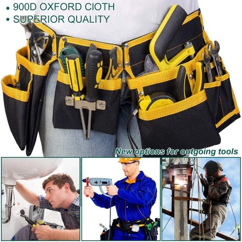 600 denier Heavy Duty Polyester Cloth Multifunctional Waterproof Tool Organizer Bag Black Waist Pouches Tool Belt