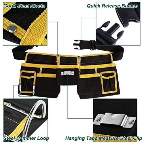 600 denier Heavy Duty Polyester Cloth Multifunctional Waterproof Tool Organizer Bag Black Waist Pouches Tool Belt