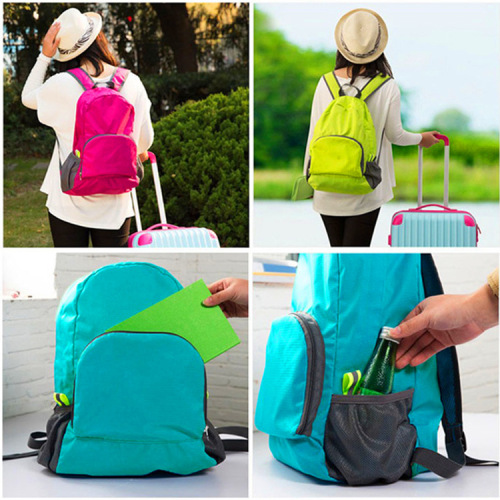 Factory Custom Portable Waterproof 420D Polyester Foldable Backpack Shopping Bag