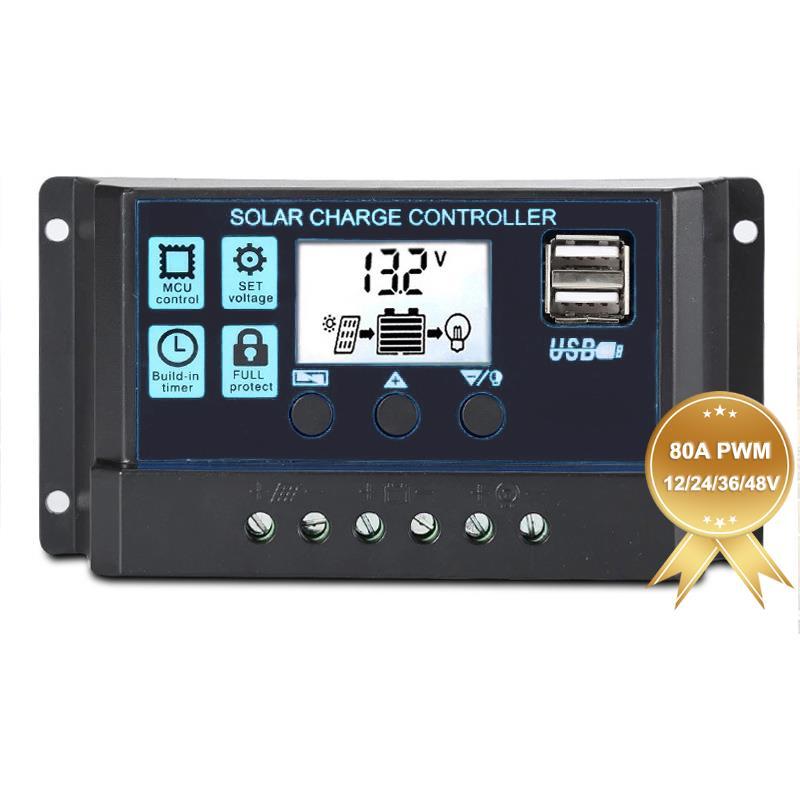 Wholesale 10A 20A 30A 40A 50A 60A 80A 12V 24V 48V Auto Manual MPPT PWM Solar Charge Controller