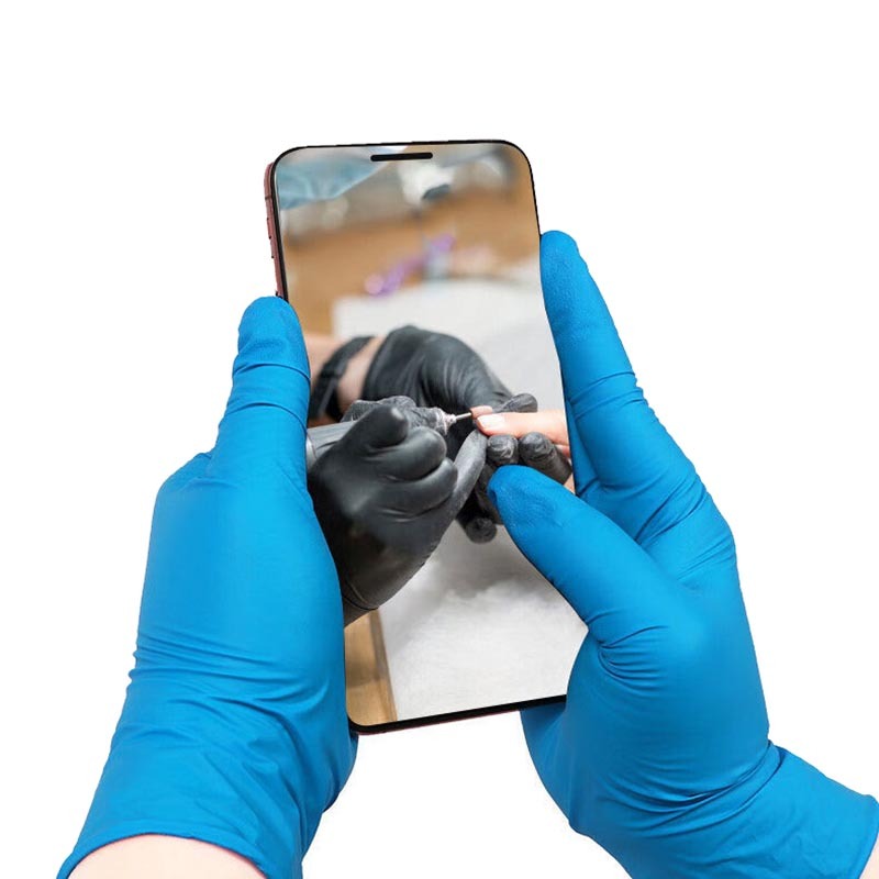Latex-free Blue Exam Nitrile Gloves Finger Textured