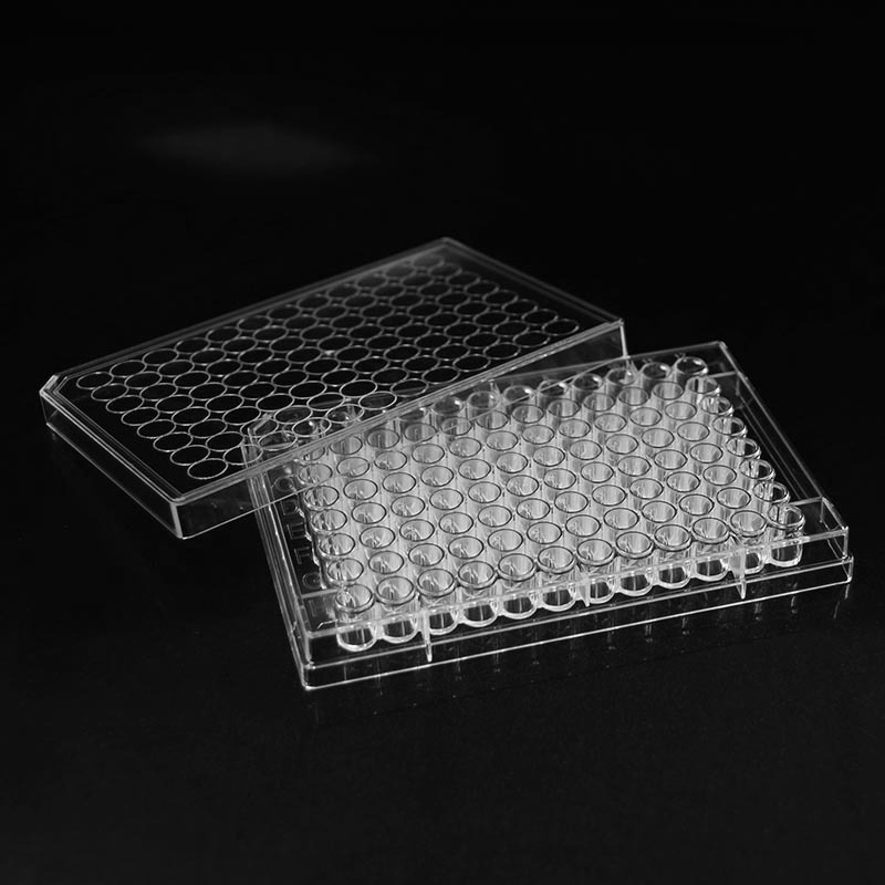 Placas transparentes para cultivo de bacterias con tapa de 96 pocillos