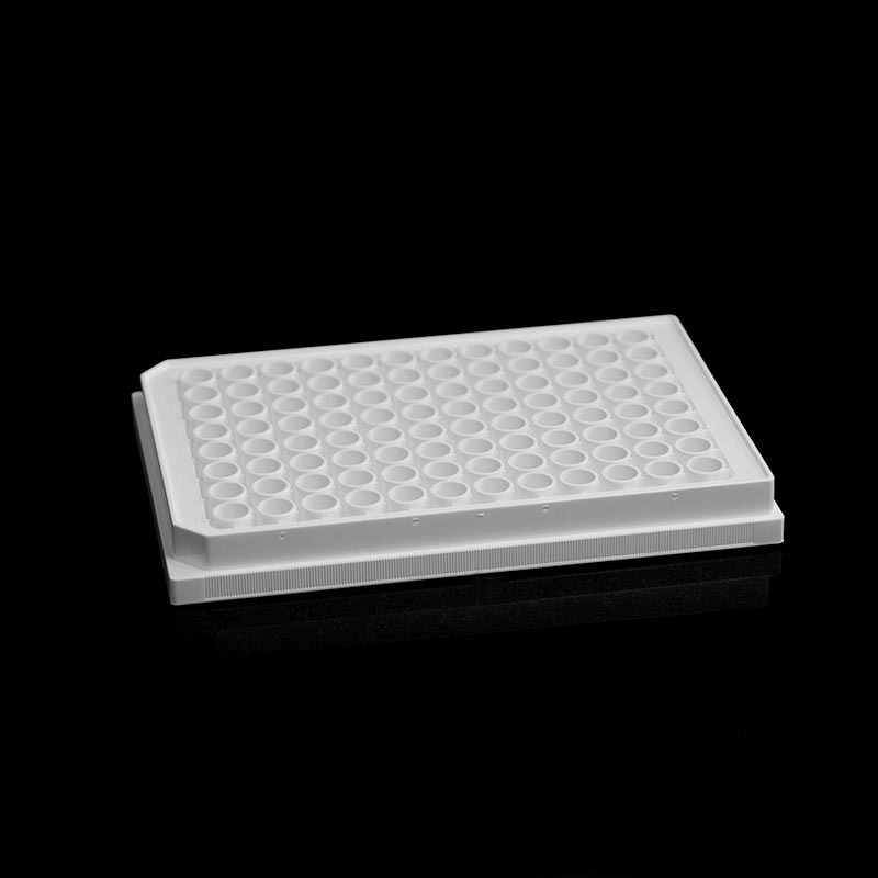 Placa de cultivo celular blanca de 96 pocillos con fondo transparente