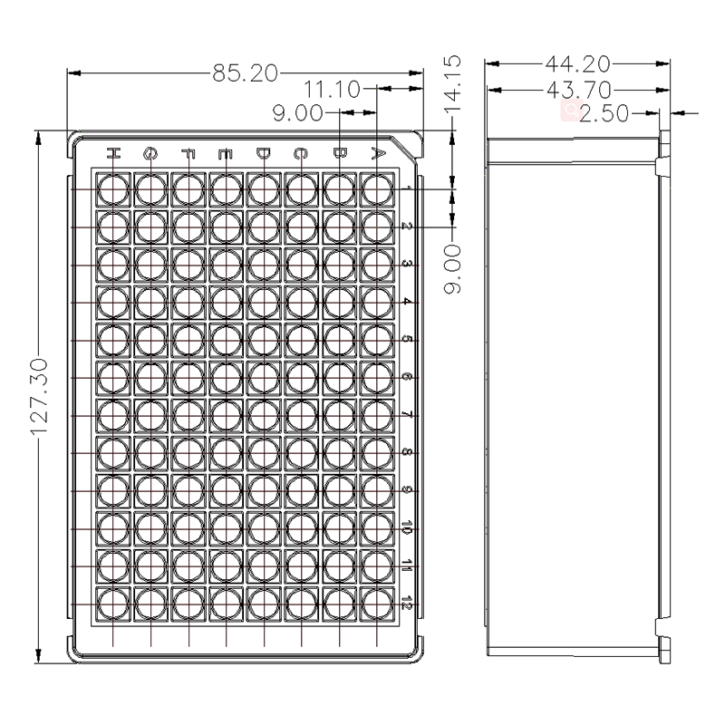 Placa de 96 pocillos profundos, 2.2 ml, fondo en V, pocillo cuadrado