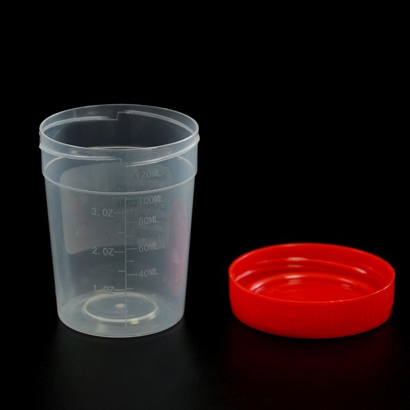 Vasos recolectores de orina de 120 ml con tapa roja