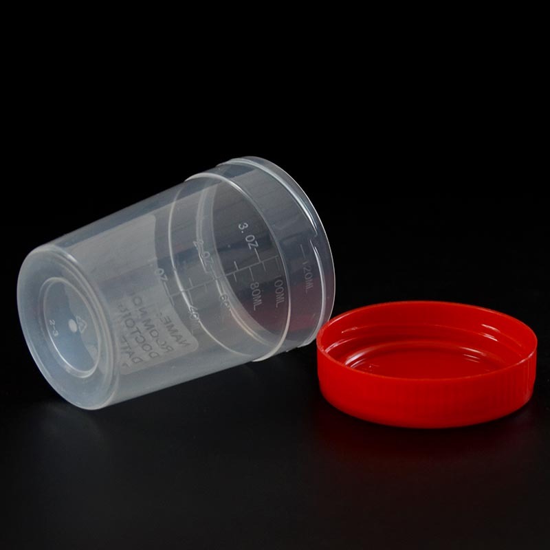 Vasos recolectores de orina de 120 ml con tapa roja