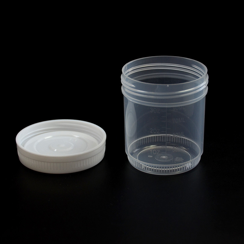 Vasos para muestras de orina de 90 ml con tapón de rosca blanco