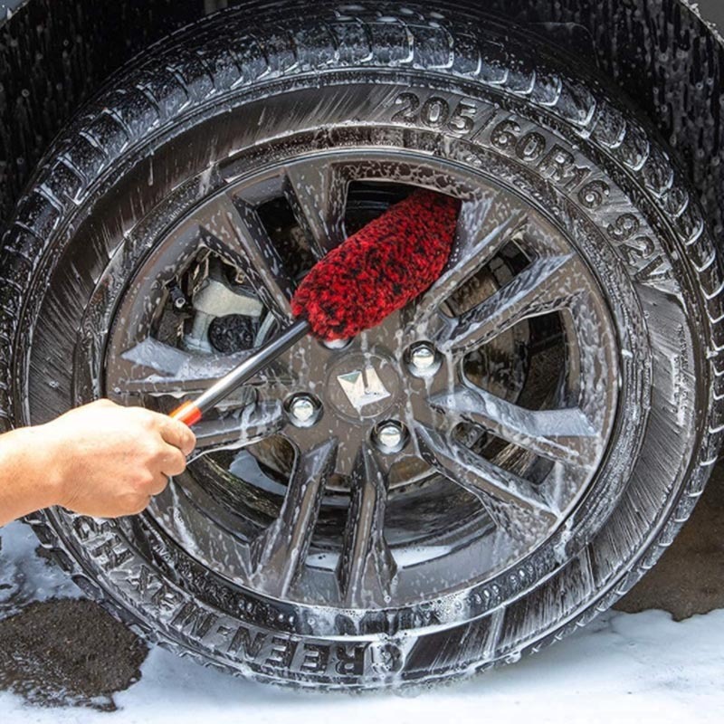 Escova de limpeza de roda de carro de fibra macia com alça longa dobrável