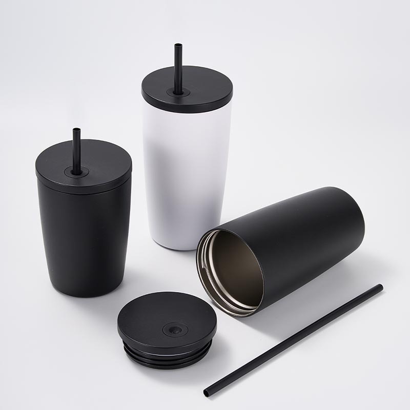 Copo de café de palha de aço inoxidável de camada dupla