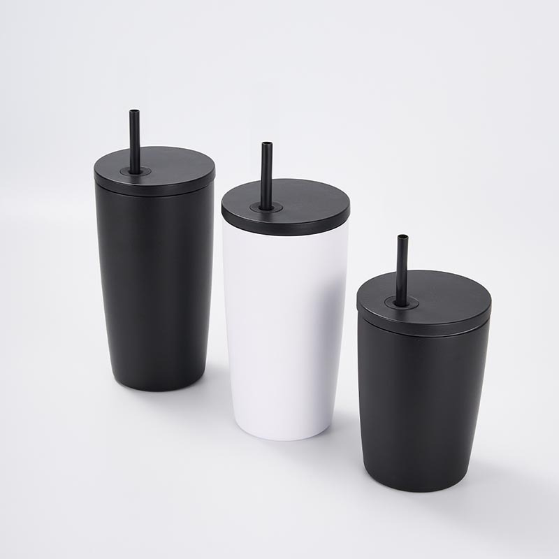 Copo de café de palha de aço inoxidável de camada dupla