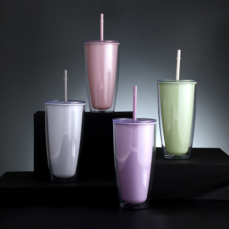 ABS Double-layer Cold Drink 720ml Straw Cups