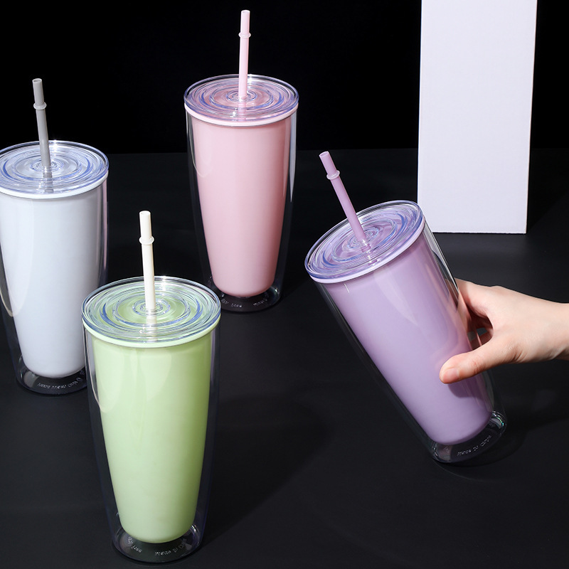 ABS Double-layer Cold Drink 720ml Straw Cups