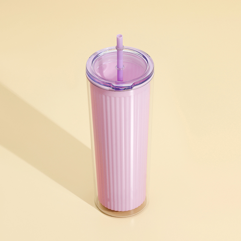 720ml Double-layer Fresh Color Insulated Cup with Straw