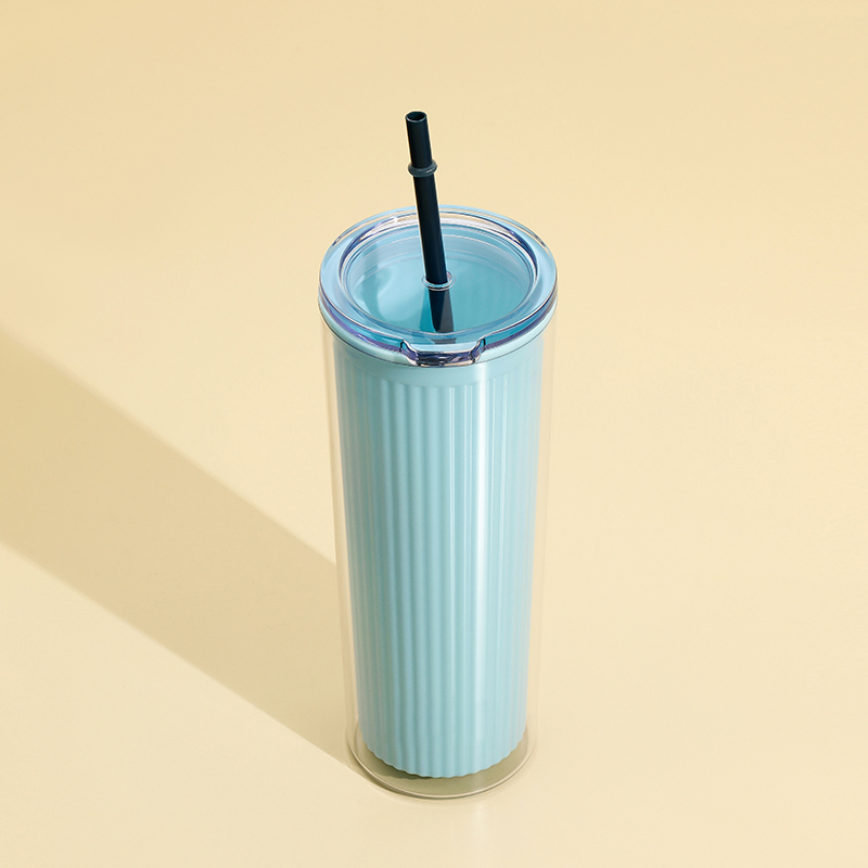 720ml Double-layer Fresh Color Insulated Cup with Straw