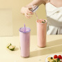 720ml Double-layer Fresh Color Insulated Cup with Straw