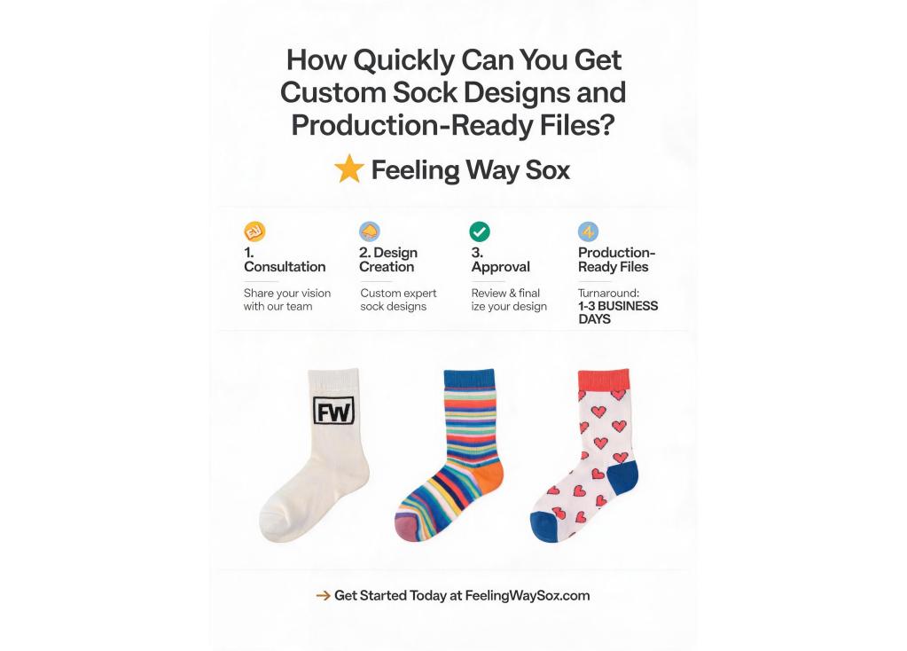 How quickly can I get custom sock designs and production-ready files?