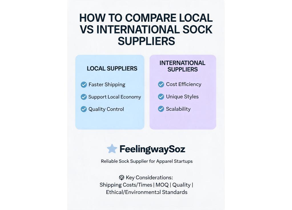 How to compare local vs international sock suppliers for startup apparel brands?