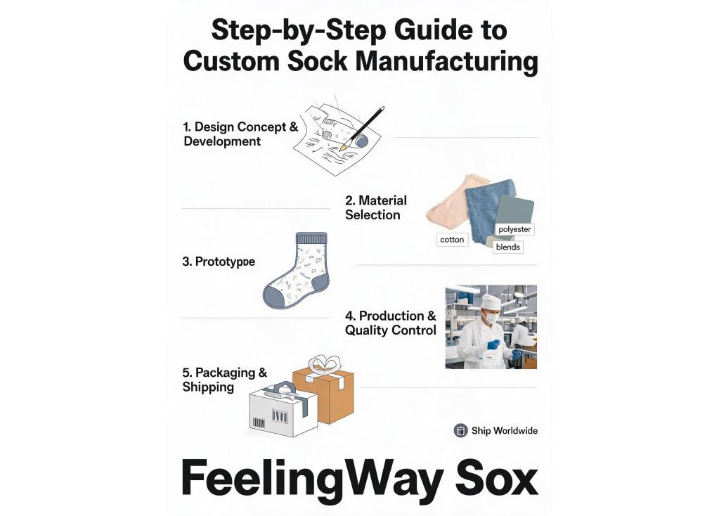 What is the step-by-step process for custom sock manufacturing from design to bulk order?