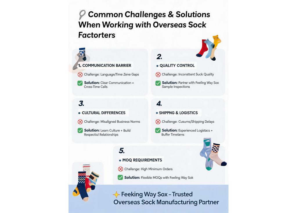 What are the common challenges and solutions when working with overseas sock factories?