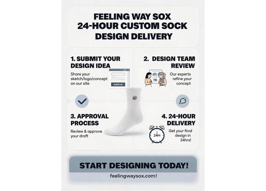 How does the 24-hour design delivery work for custom socks?