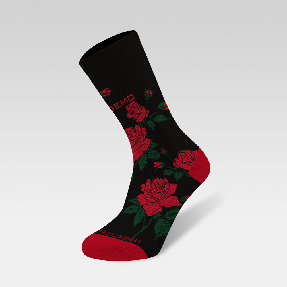 Retro fashion black red roses and green leaves 231129-04