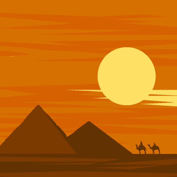 Pyramids on the desert in the golden sun 231222-06