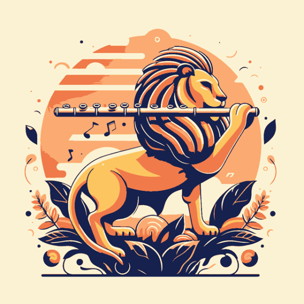 The magic lion in the sun plays the flute 231211-02
