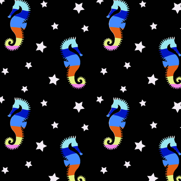 Rainbow-striped seahorses and stars 240108-10