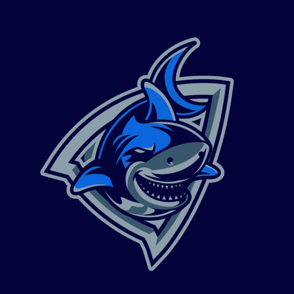 Swimming dark blue shark badge 240108-06