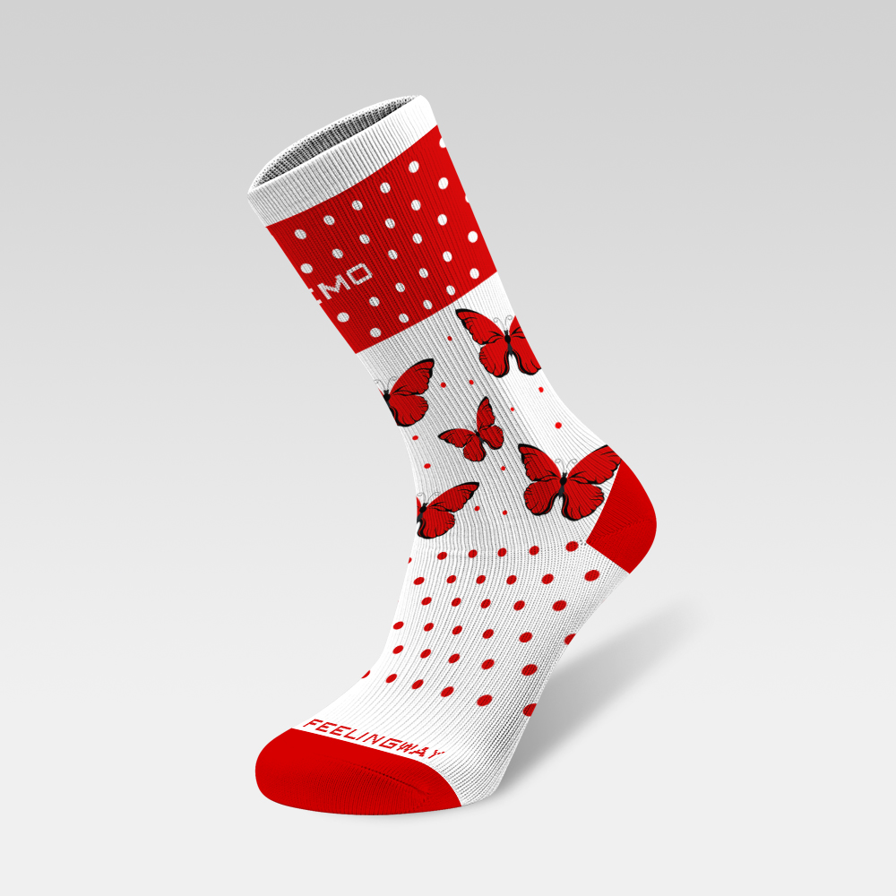 Flying red butterflies and polka-dot elements 240104-06
