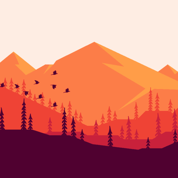 Warm tones of vibrant mountains and flying birds 231220-07