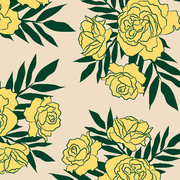 Print yellow flowers and green leaves combination 231129-07