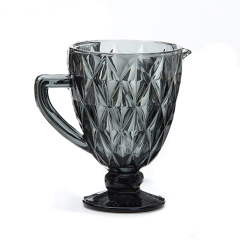 Custom colour grey glass pitcher with handle vintage embossed colored water pitcher water juice kettles supplier