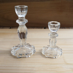 Wholesale Clear Stripe Glass Candle Stick Holder Vintage Stem Glass Candle Holders