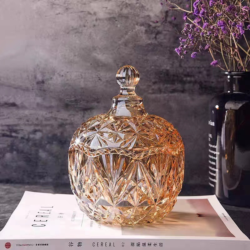 Wholesale Unique High Quality Iridescent Luxury Glass Candy Jar With Glass Lid and packing Box