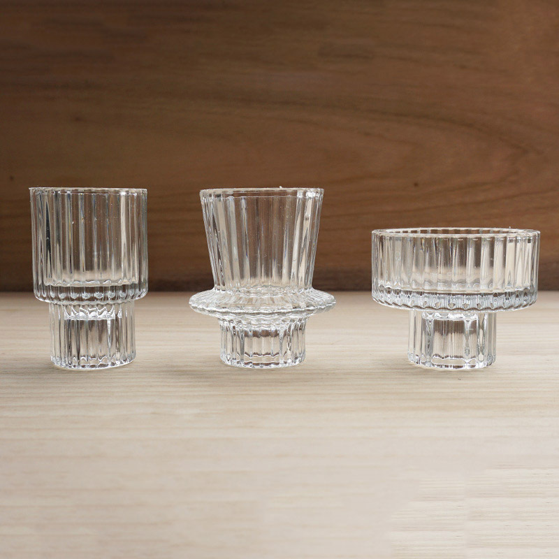 Wholesale Double Use Clear Candle Holder with Stripe Line Both for Tealight and Tapered long Candles
