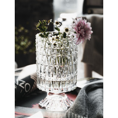 Embossed vintage glass hydroponic flower vase transparent cylinder flower vase candle holder arrangement for weddingcenterpieces