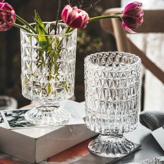 Embossed vintage glass hydroponic flower vase transparent cylinder flower vase candle holder arrangement for weddingcenterpieces