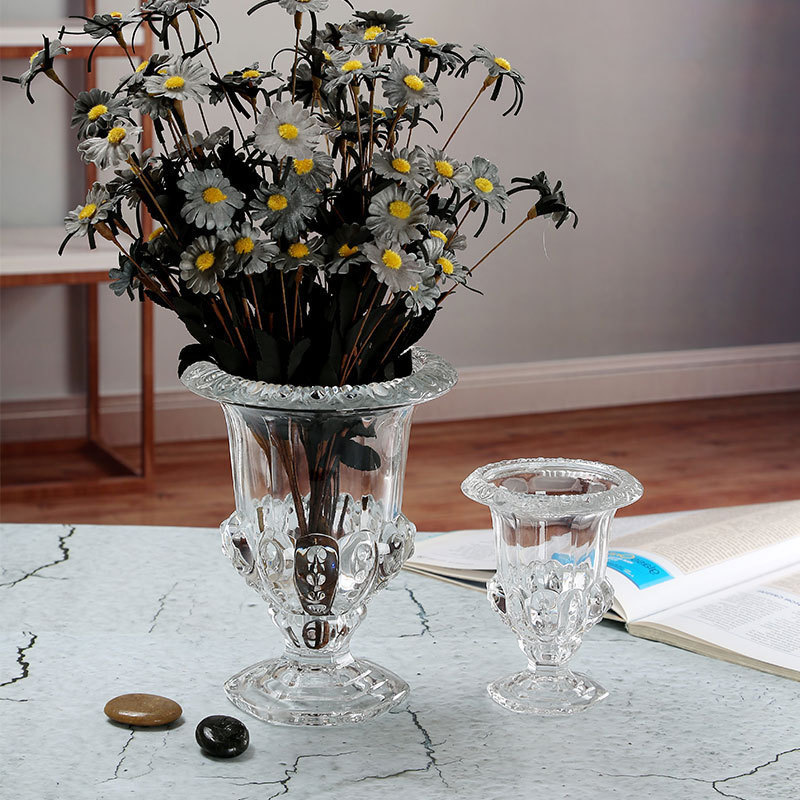Europe Style Wind Lamp Goblet Glass Crystal Wedding Flower Arrangement Vase Transparent Decorative Ornament Vase